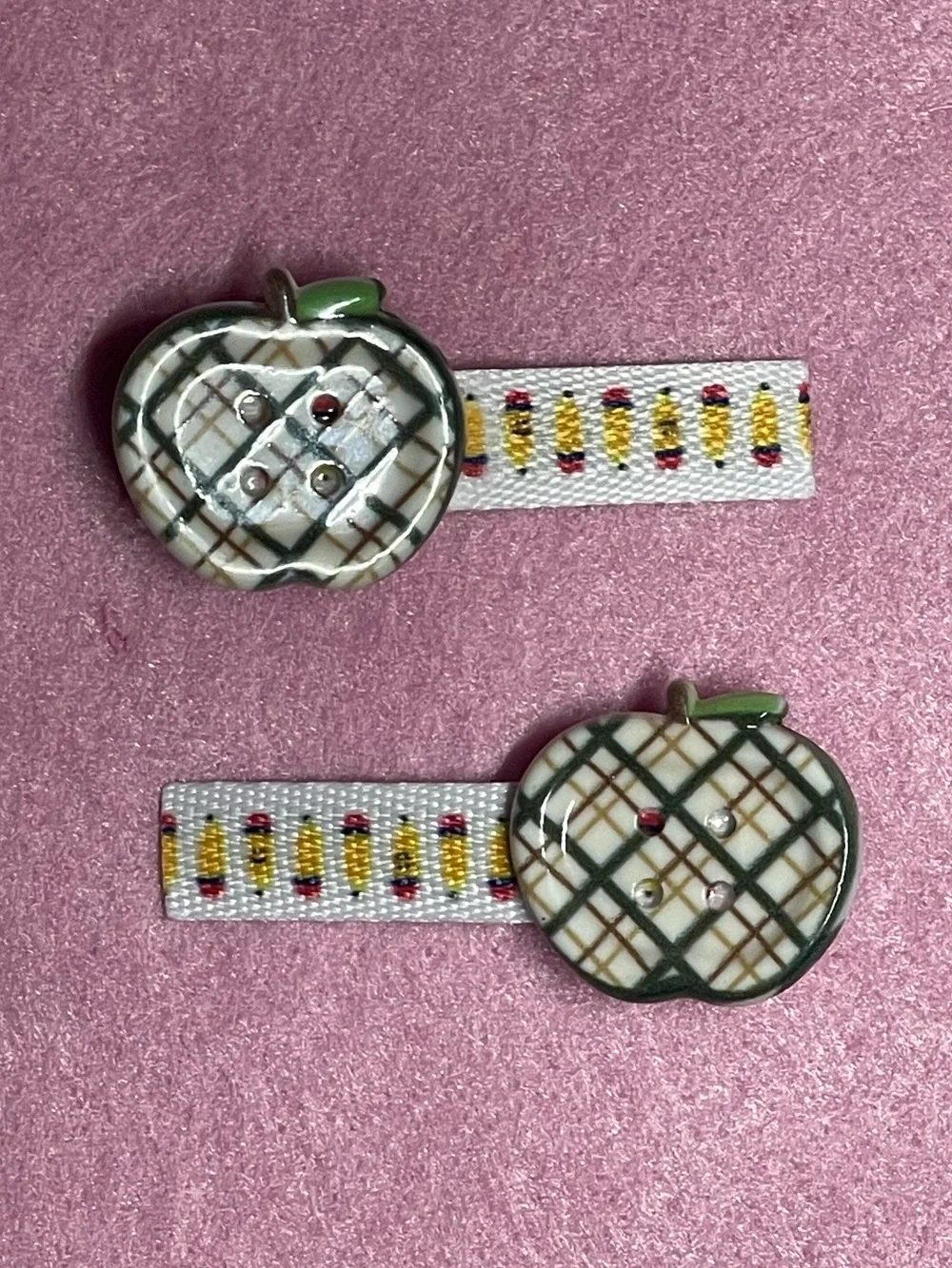 2 listings for $15 Handmade Cute Green Plaid Apple Hair Clips - Set of 2